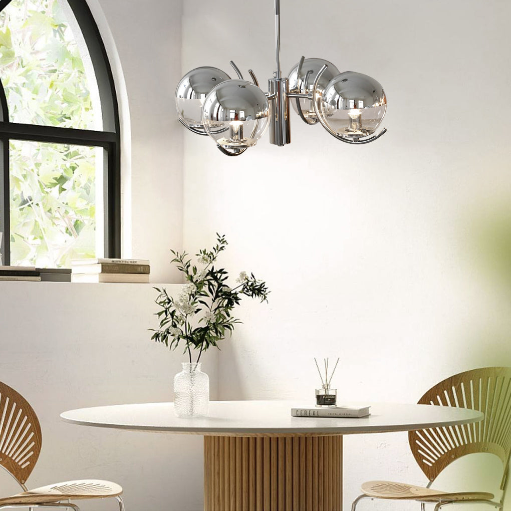 Nordic Modern Glass Globe Chandelier with Electroplating Iron Finish for Living Room 4 or 5 Lights