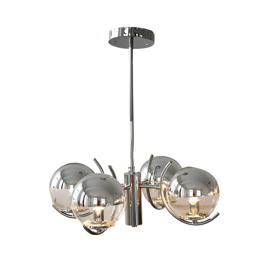 Nordic Modern Glass Globe Chandelier with Electroplating Iron Finish for Living Room 4 or 5 Lights