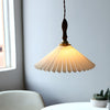 Nordic Pleated Shade LED Pendant Light and Wall Sconce with Walnut Wood Accents