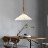 Nordic Pleated Shade LED Pendant Light and Wall Sconce with Walnut Wood Accents