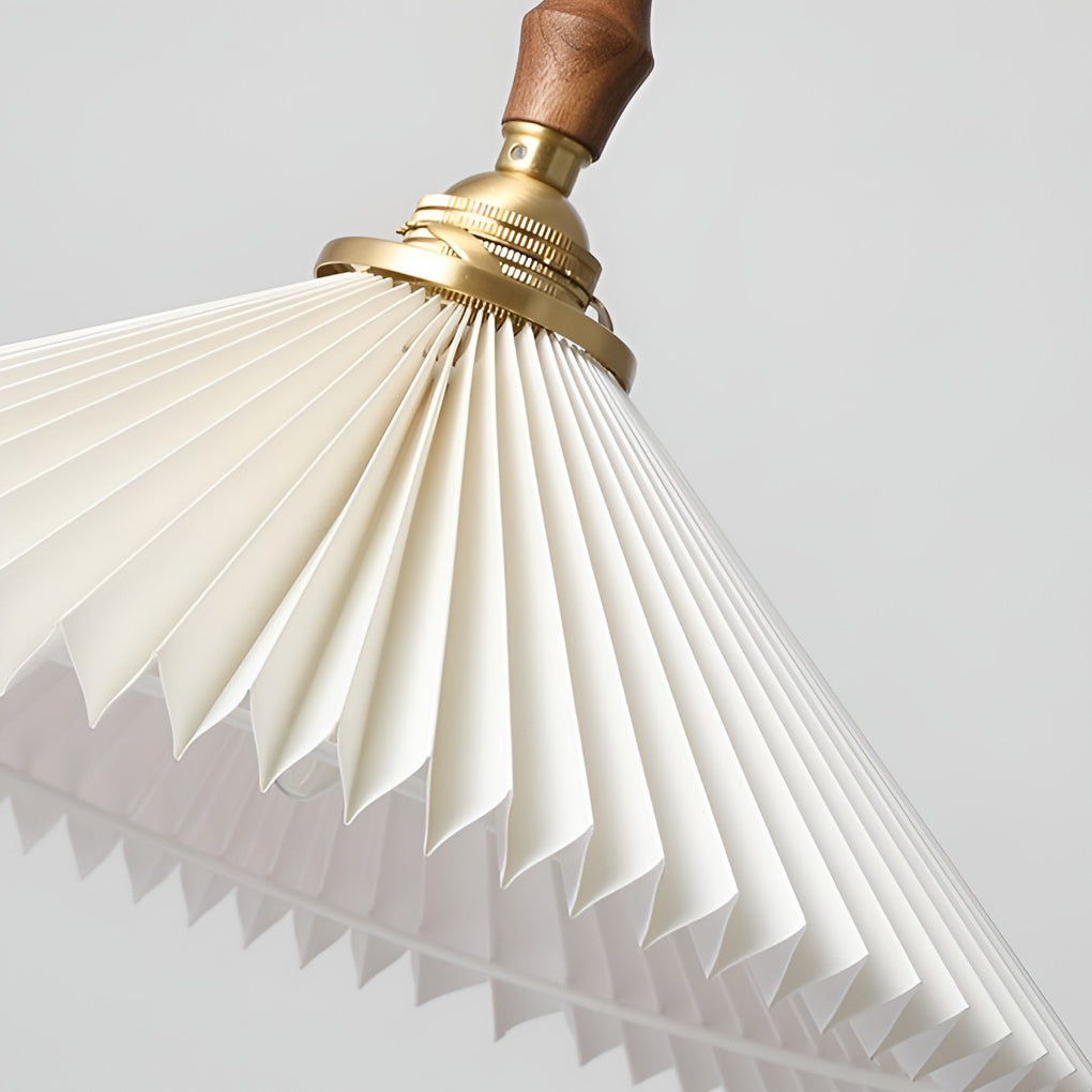 Nordic Pleated Shade LED Pendant Light and Wall Sconce with Walnut Wood Accents