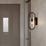 Nordic Retro Wood Base Glass Wall Lamp with 3 Color Temperature Dimming LED Sconce