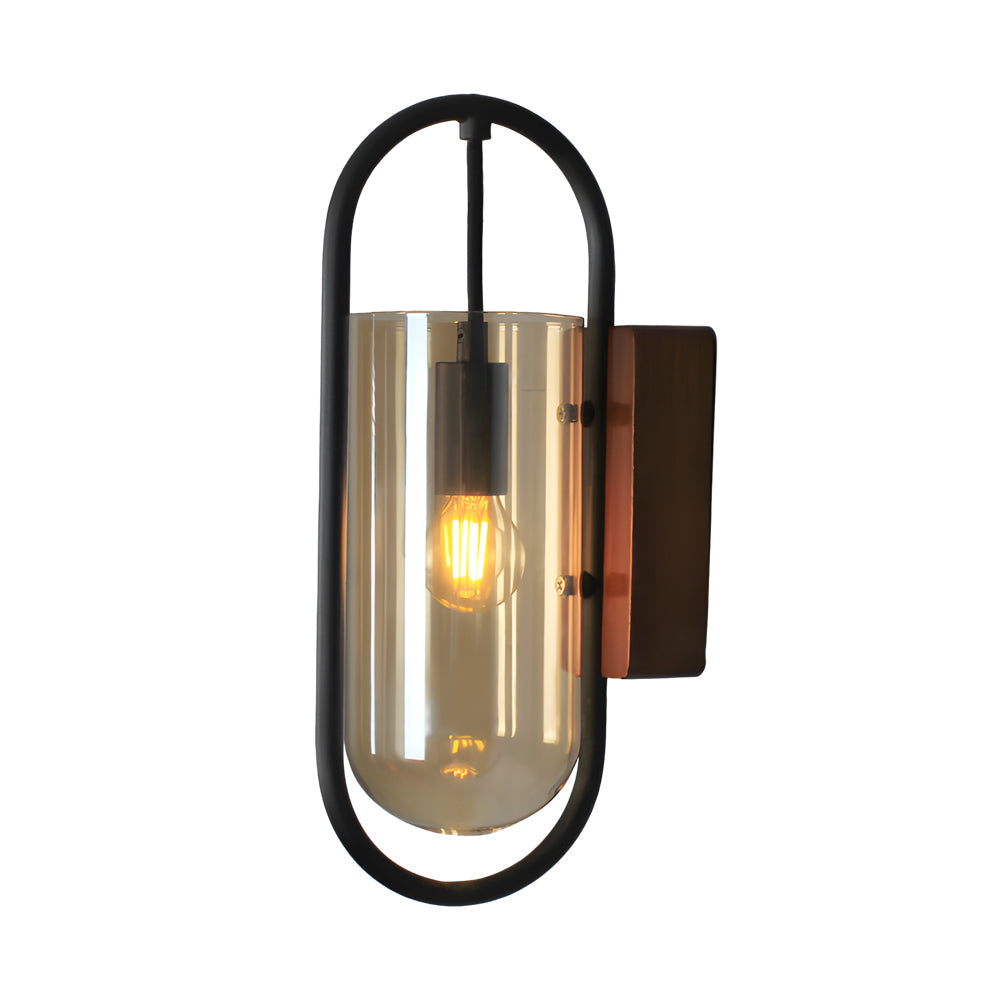 Nordic Retro Wood Base Glass Wall Lamp with 3 Color Temperature Dimming LED Sconce
