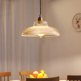 Nordic Round Glass Pendant Light with Copper Base E27 Vintage Chandelier for Living Room