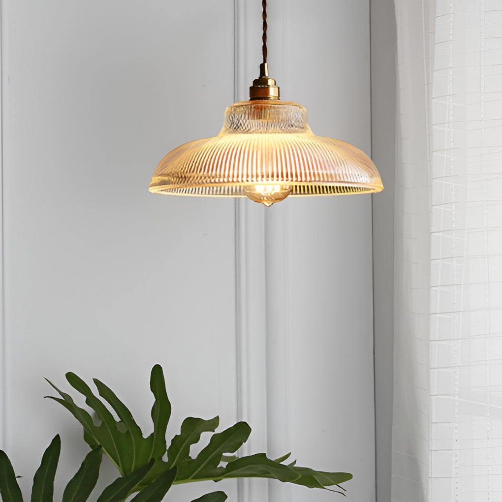 Nordic Round Glass Pendant Light with Copper Base E27 Vintage Chandelier for Living Room