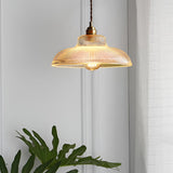 Nordic Round Glass Pendant Light with Copper Base E27 Vintage Chandelier for Living Room