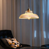 Nordic Round Glass Pendant Light with Copper Base E27 Vintage Chandelier for Living Room