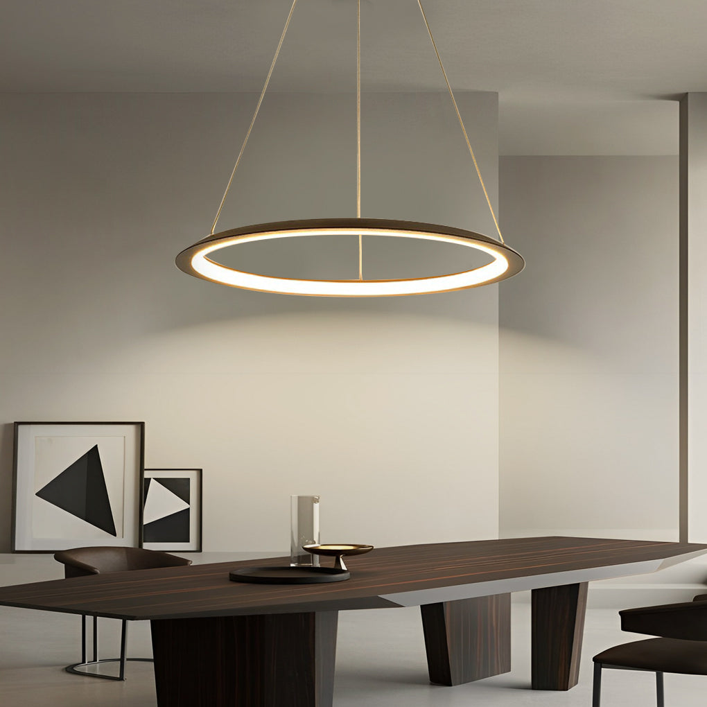 Nordic Round LED Chandelier Modern Stepless Dimming Pendant Lamp for Dining and Living Rooms