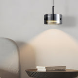 Nordic Smoke Gray Glass Cylinder LED Pendant Lighting for Bedroom and Dining Spaces