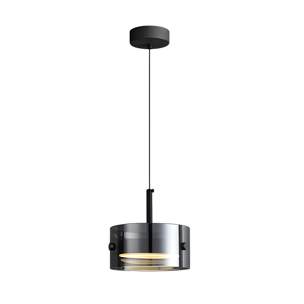 Nordic Smoke Gray Glass Cylinder LED Pendant Lighting for Bedroom and Dining Spaces