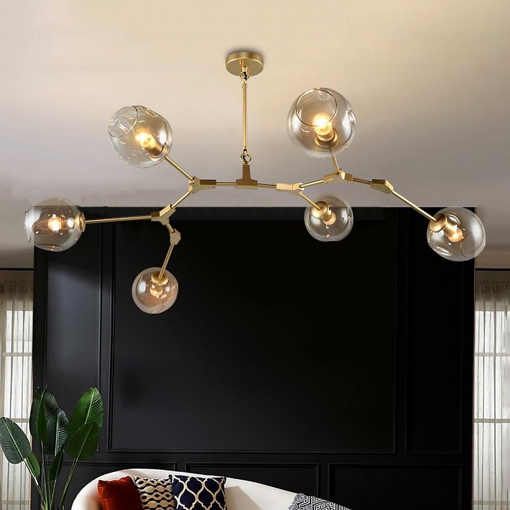 Nordic Sputnik Chandelier 6 Light Blown Glass Modern Ceiling Light Fixture for Living Room