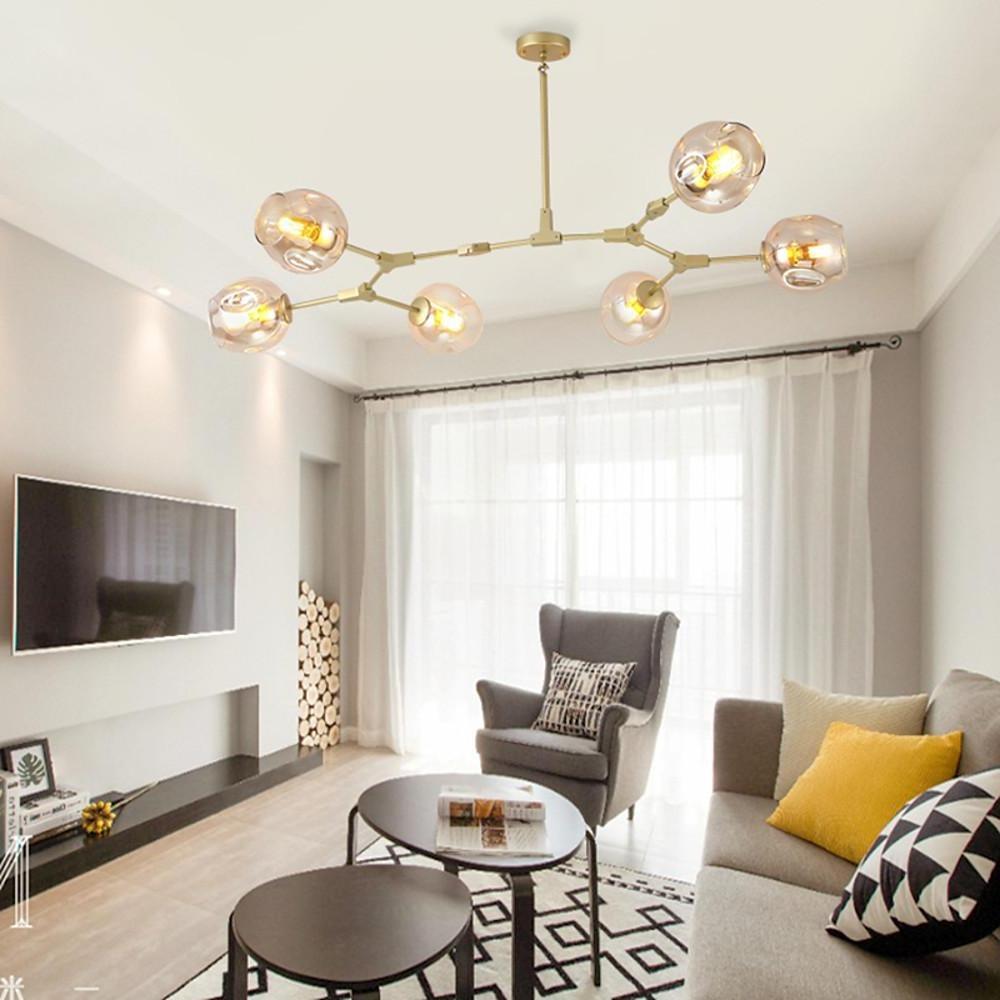 Nordic Sputnik Chandelier 6 Light Blown Glass Modern Ceiling Light Fixture for Living Room