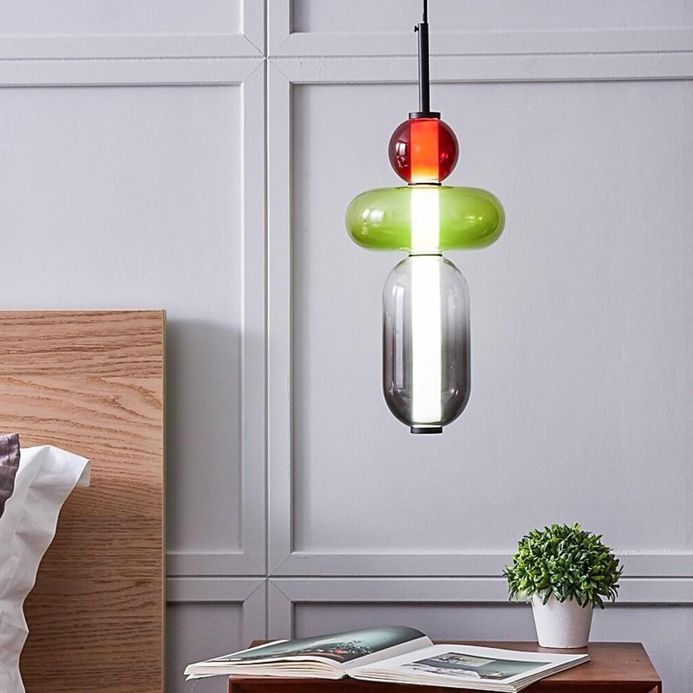 Nordic Stained Glass LED Pendant Light Modern Colorful Hanging Lamp for Kitchen Island Dining Room and Bedroom