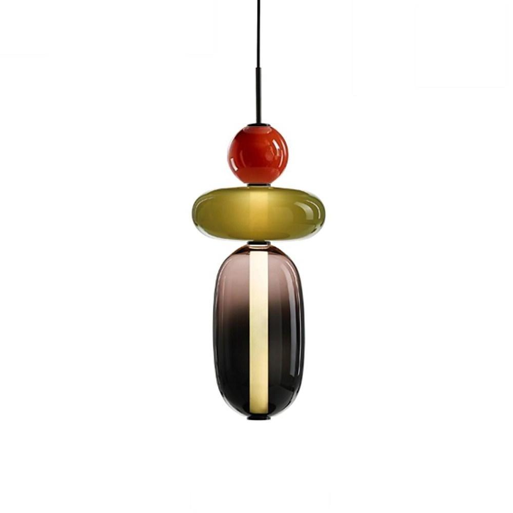 Nordic Stained Glass LED Pendant Light Modern Colorful Hanging Lamp for Kitchen Island Dining Room and Bedroom