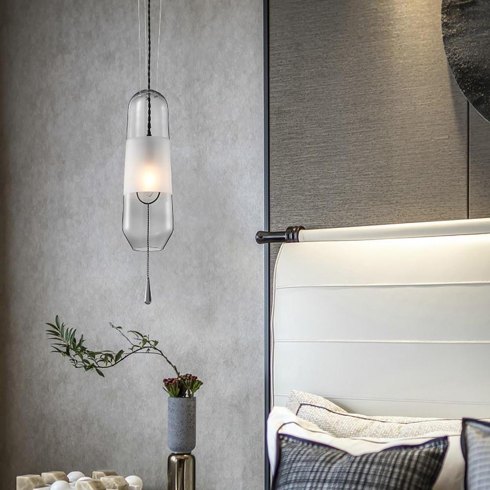 Nordic Style Long Oval Glass LED Pendant Light Hanging Lamp for Kitchen Island and Dining Room