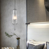 Nordic Style Long Oval Glass LED Pendant Light Hanging Lamp for Kitchen Island and Dining Room