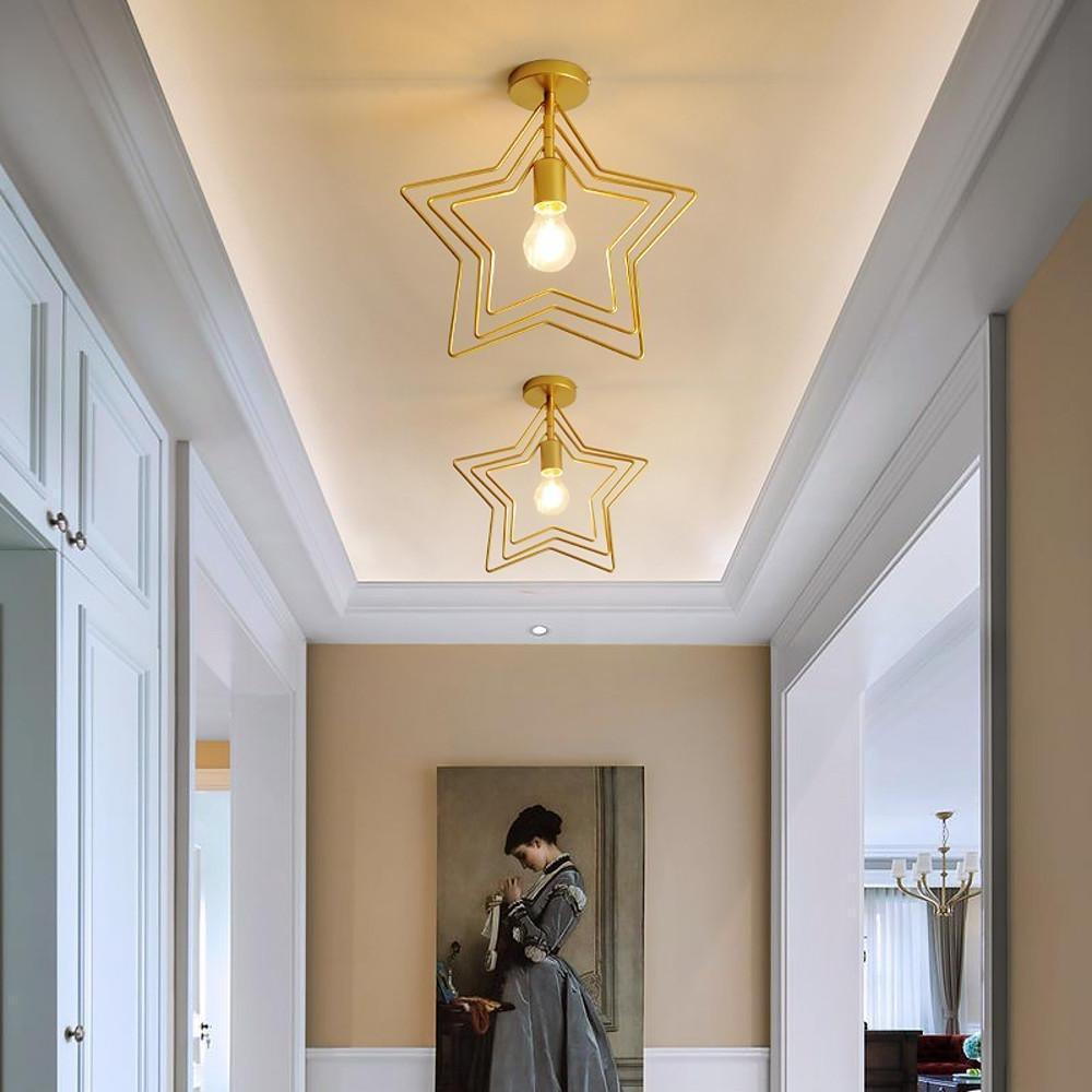 Nordic Style Metal Star LED Pendant Light Modern Hanging Ceiling Fixture in Black or Gold