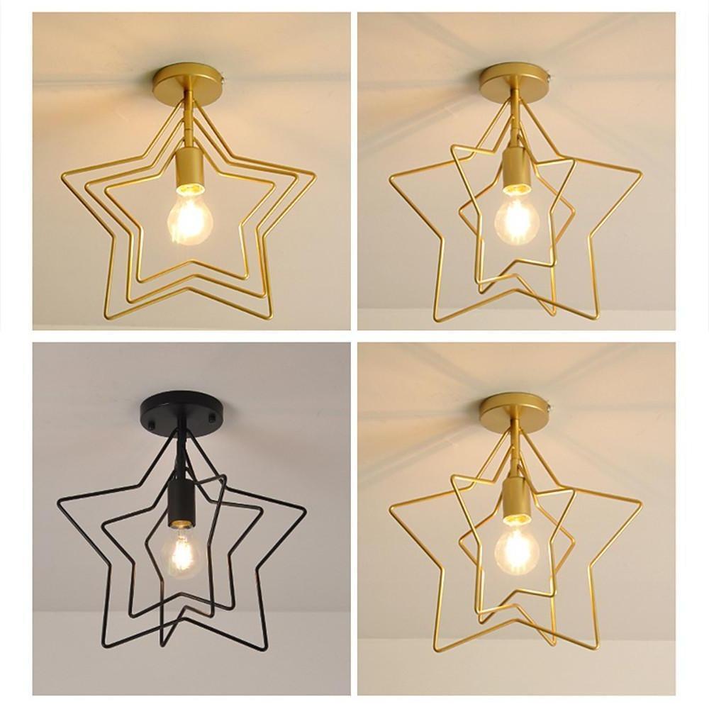 Nordic Style Metal Star LED Pendant Light Modern Hanging Ceiling Fixture in Black or Gold
