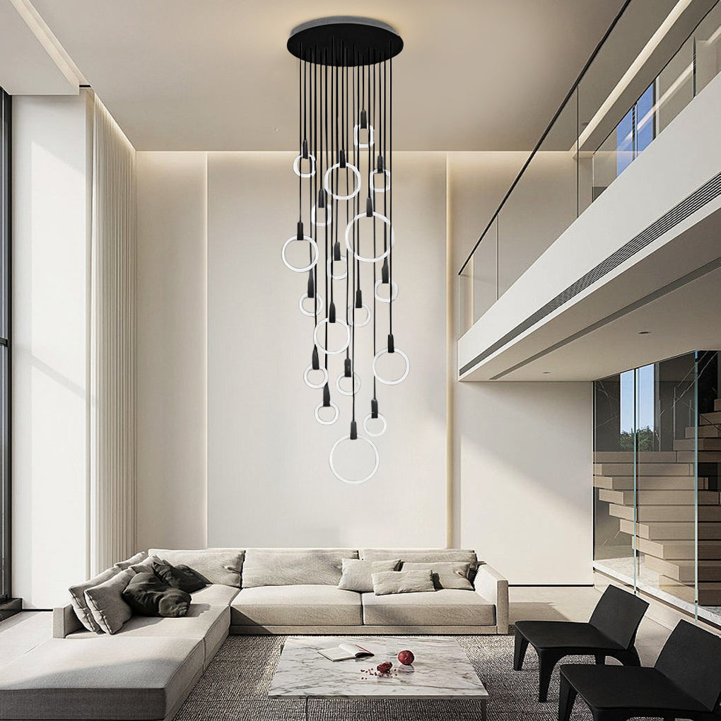 Nordic Style Modern Circular Ring LED Chandelier Dimmable Large Stairwell Pendant Lighting