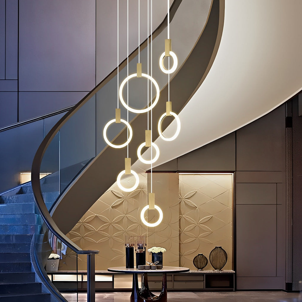 Nordic Style Modern Circular Ring LED Chandelier Dimmable Large Stairwell Pendant Lighting