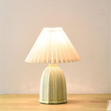 Nordic Style White Ceramic Table Lamp with Pleated Linen Shade and Floral Design