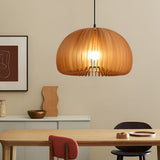 Nordic Style Wooden Pumpkin Pendant Light Retro Basswood Chandelier for Living Room