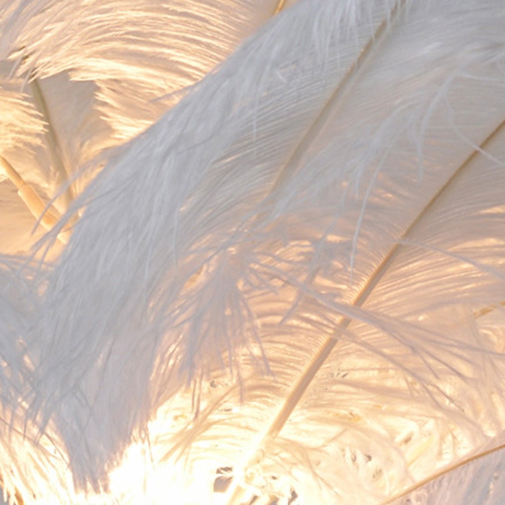 Modern 30 Inch Ostrich Feather Accent Floor Lamp with Gold Leaf Iron Base for Bedroom and Living Room