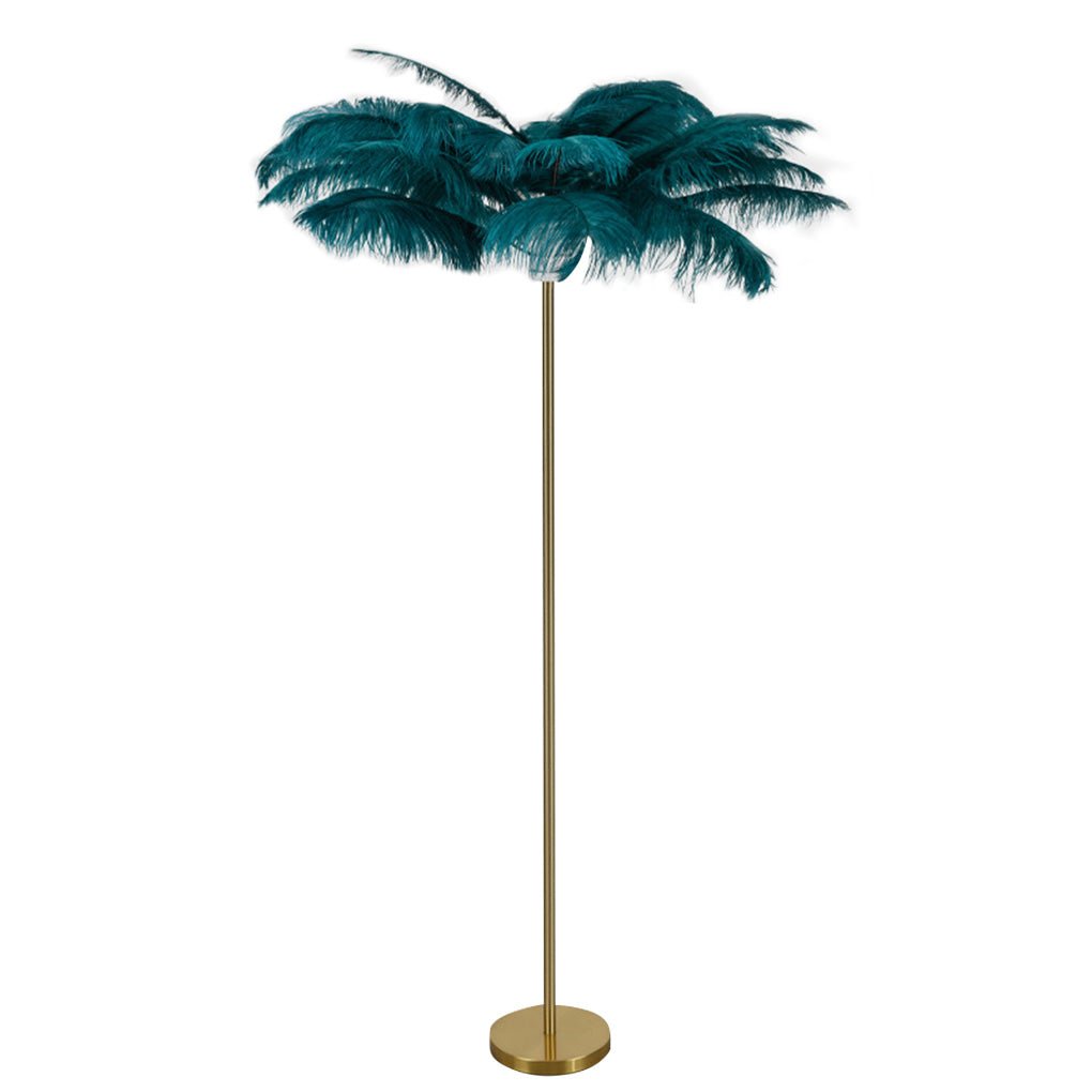 Modern 30 Inch Ostrich Feather Accent Floor Lamp with Gold Leaf Iron Base for Bedroom and Living Room