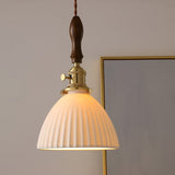 Nordic White Ceramic and Walnut Pendant Light 12W Vintage Copper LED Plug In Wall Mounted Sconce