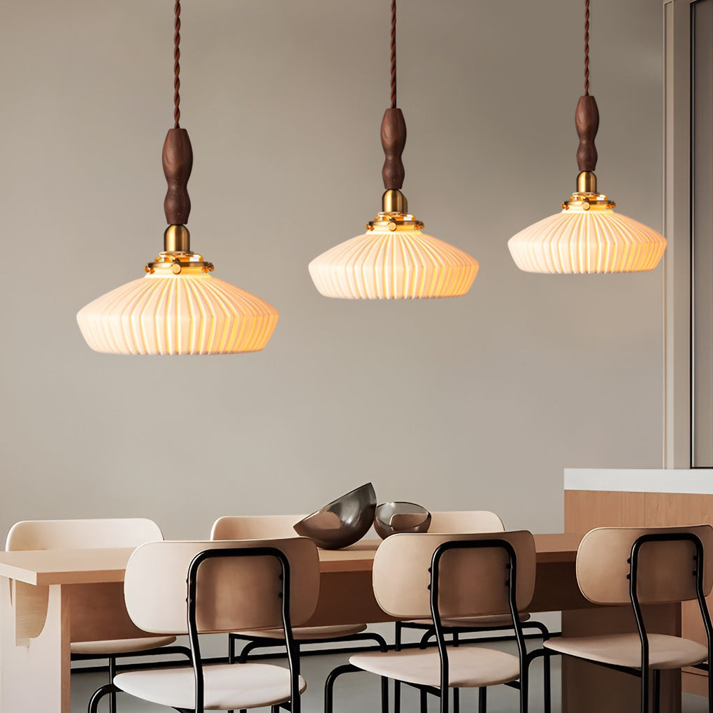 Nordic White Ceramic and Walnut Pendant Light 12W Vintage Copper LED Plug In Wall Mounted Sconce