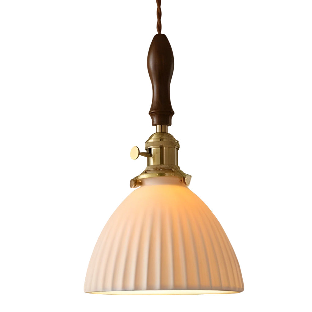 Nordic White Ceramic and Walnut Pendant Light 12W Vintage Copper LED Plug In Wall Mounted Sconce