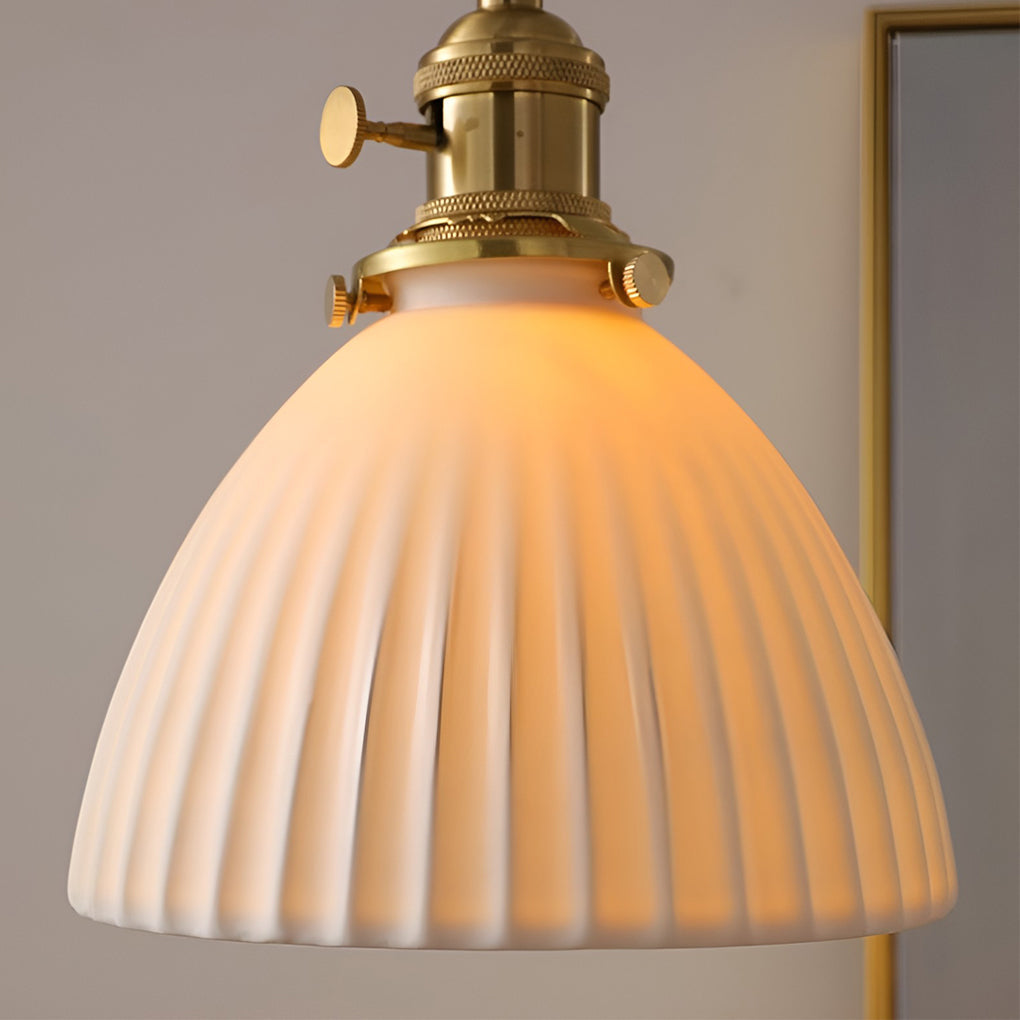 Nordic White Ceramic and Walnut Pendant Light 12W Vintage Copper LED Plug In Wall Mounted Sconce
