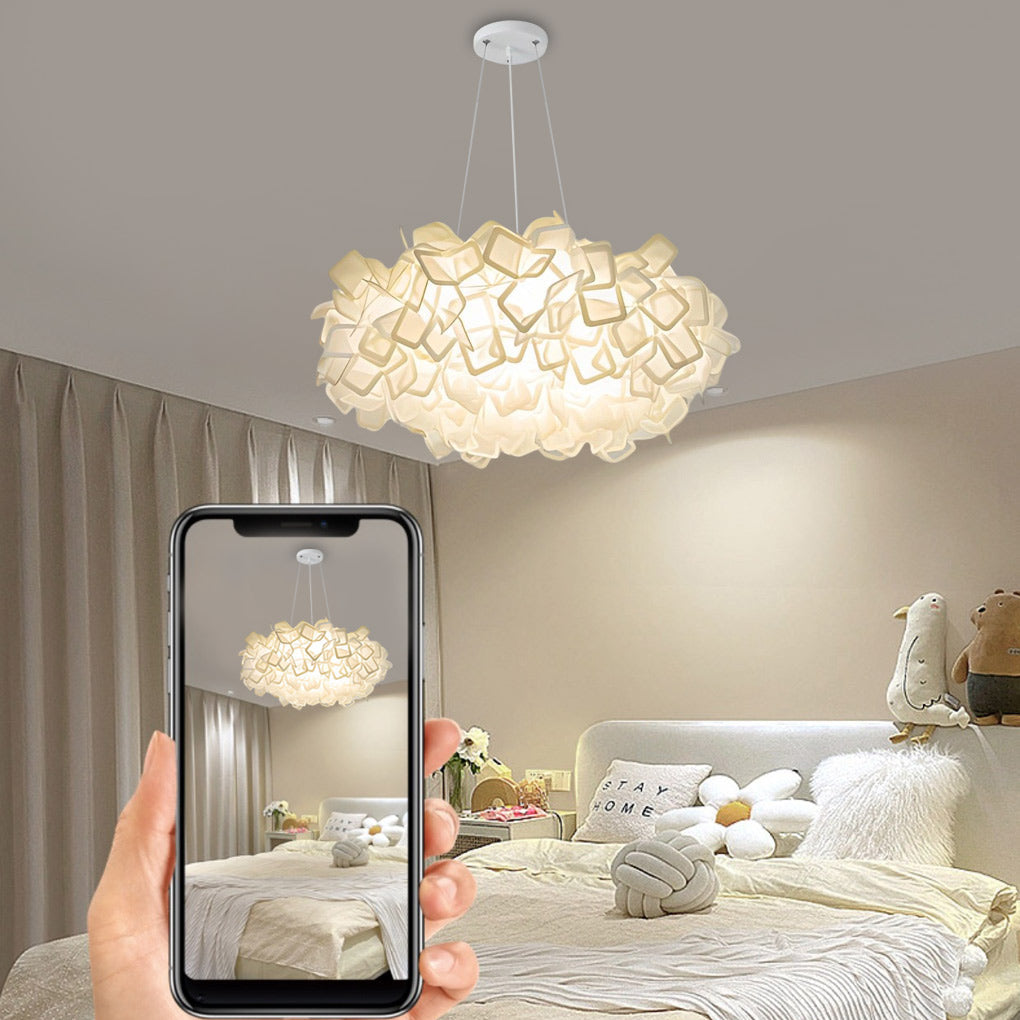 Nordic White Flower Petal LED Pendant Light Dimmable Three Step Color Ceiling Chandelier
