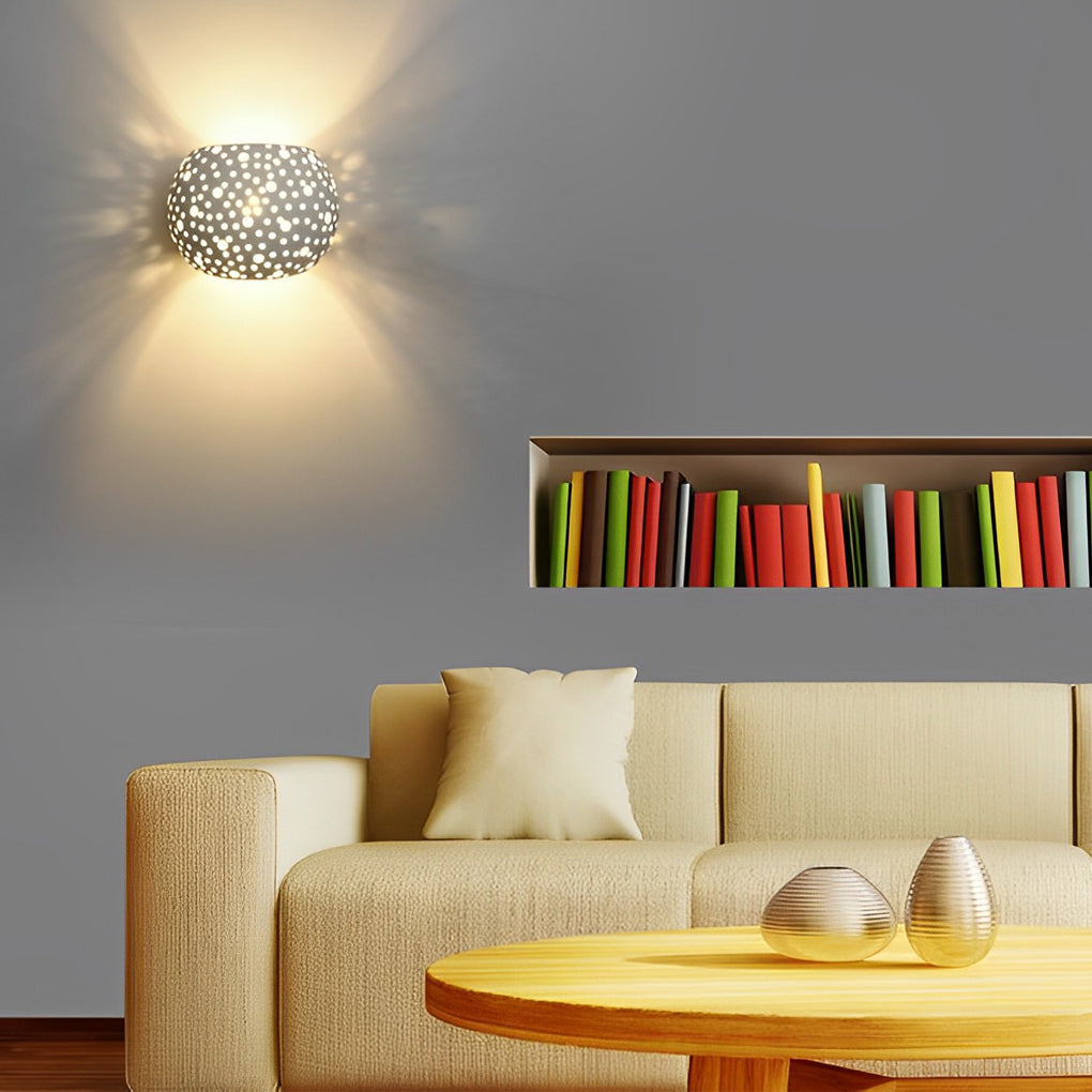 Nordic White Hollow LED Wall Lamp Modern Up and Down Lighting Gypsum Sconce for Living Room