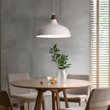 Nordic White Round Pendant Light with Walnut Accents Minimalist 12W LED Hanging Lamp