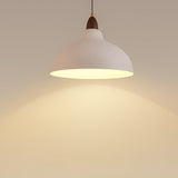 Nordic White Round Pendant Light with Walnut Accents Minimalist 12W LED Hanging Lamp