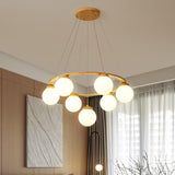 Nordic Wood and Glass Globe Chandelier Modern Minimalist Ceiling Light Fixture