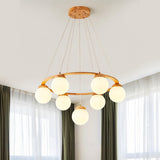 Nordic Wood and Glass Globe Chandelier Modern Minimalist Ceiling Light Fixture