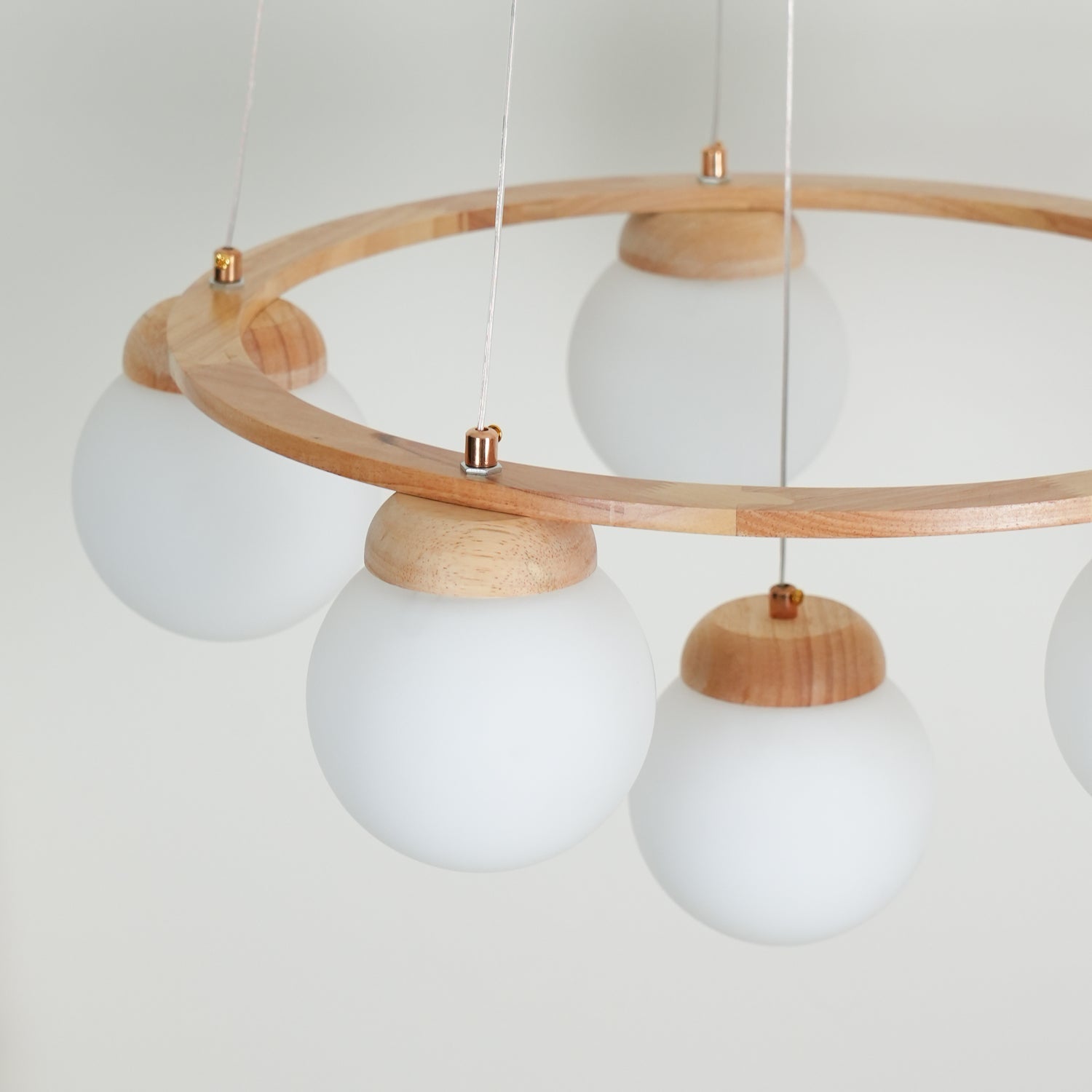 Nordic Wood and Glass Globe Chandelier Modern Minimalist Ceiling Light Fixture