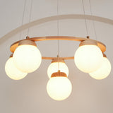 Nordic Wood and Glass Globe Chandelier Modern Minimalist Ceiling Light Fixture