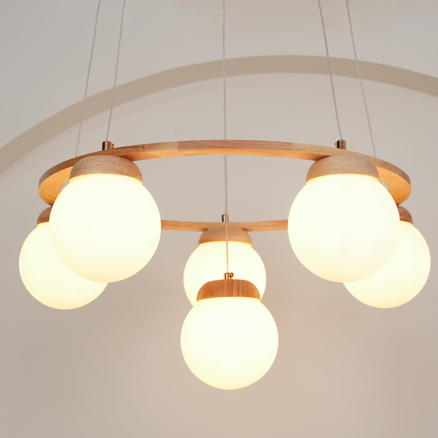 Nordic Wood and Glass Globe Chandelier Modern Minimalist Ceiling Light Fixture