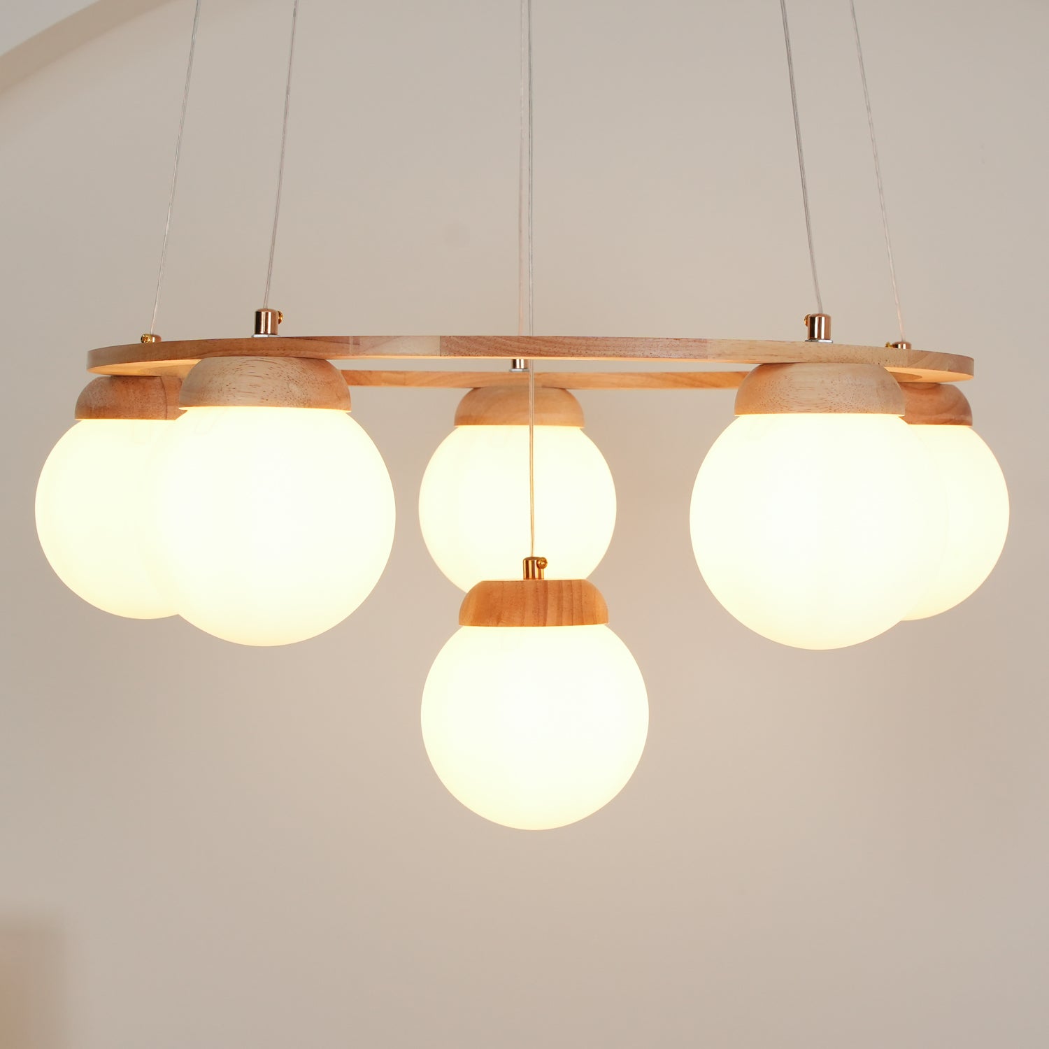 Nordic Wood and Glass Globe Chandelier Modern Minimalist Ceiling Light Fixture