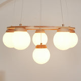 Nordic Wood and Glass Globe Chandelier Modern Minimalist Ceiling Light Fixture
