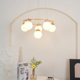 Nordic Wood and Glass Globe Chandelier Modern Minimalist Ceiling Light Fixture