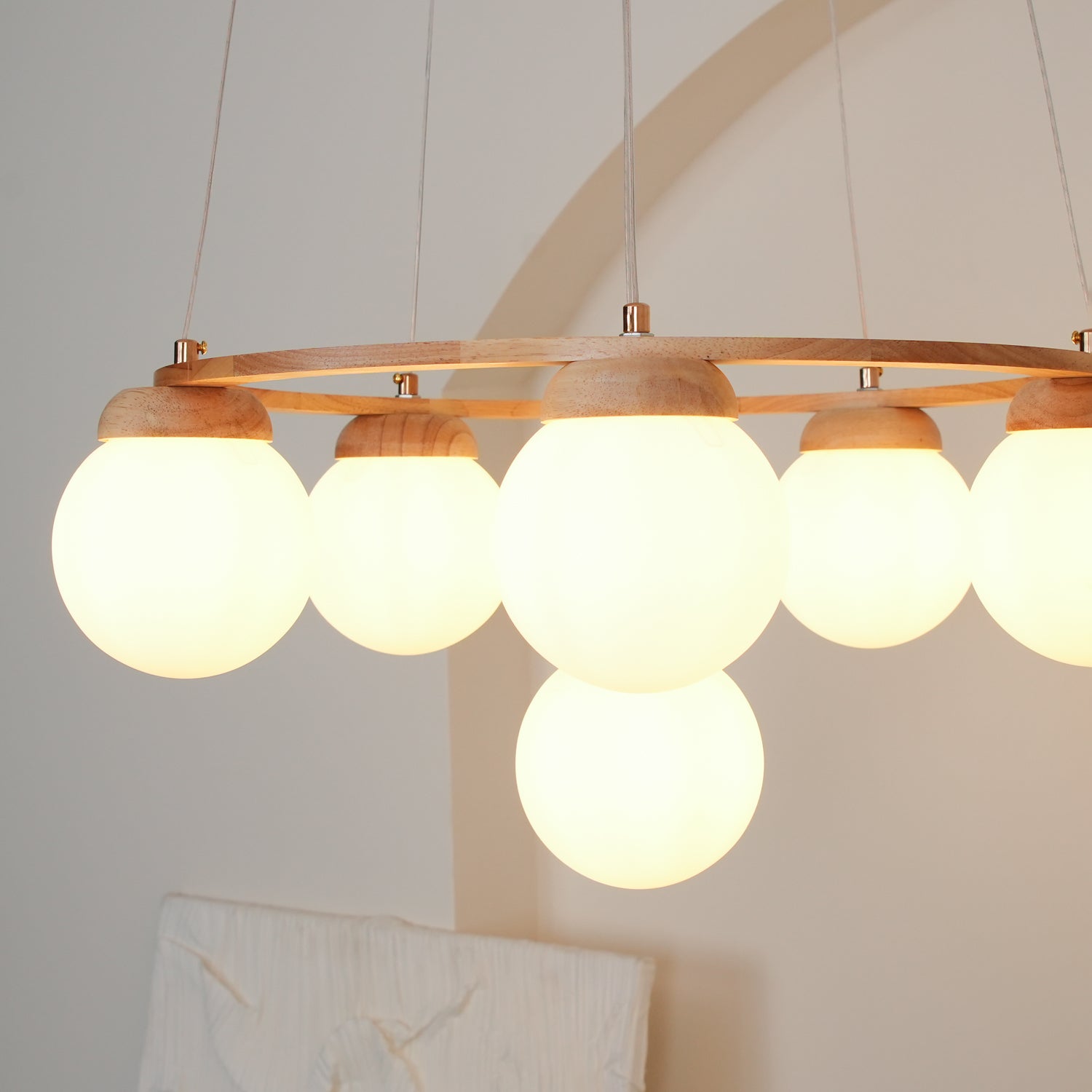 Nordic Wood and Glass Globe Chandelier Modern Minimalist Ceiling Light Fixture