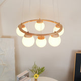 Nordic Wood and Glass Globe Chandelier Modern Minimalist Ceiling Light Fixture