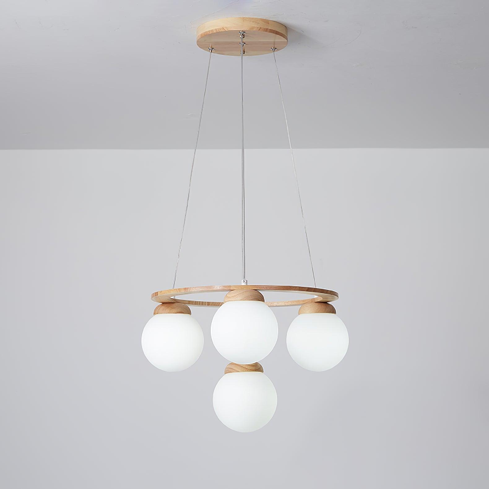 Nordic Wood and Glass Globe Chandelier Modern Minimalist Ceiling Light Fixture