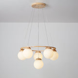 Nordic Wood and Glass Globe Chandelier Modern Minimalist Ceiling Light Fixture