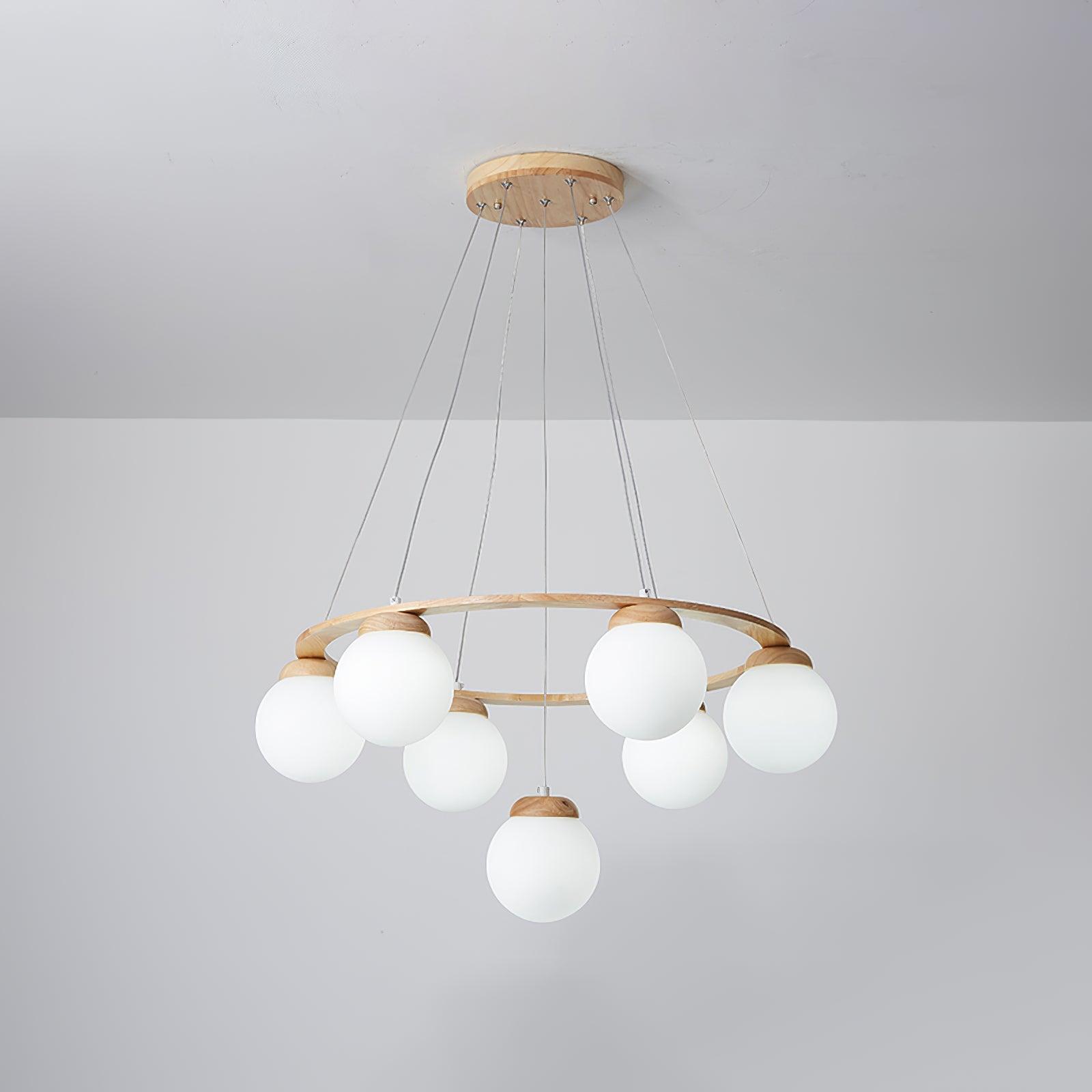 Nordic Wood and Glass Globe Chandelier Modern Minimalist Ceiling Light Fixture