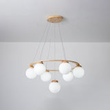 Nordic Wood and Glass Globe Chandelier Modern Minimalist Ceiling Light Fixture